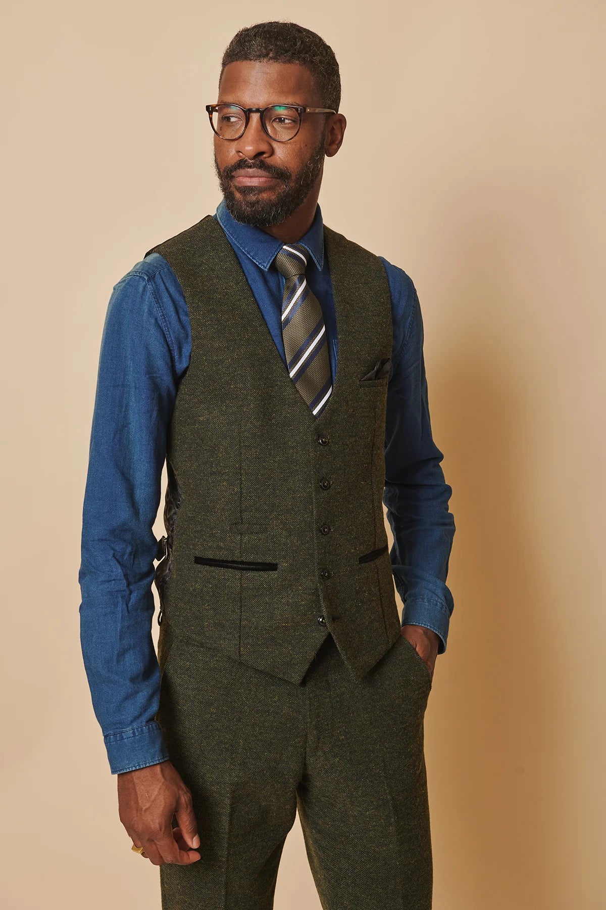 3-piece Men's Suit Tweed Marlow Olive - Marc Darcy