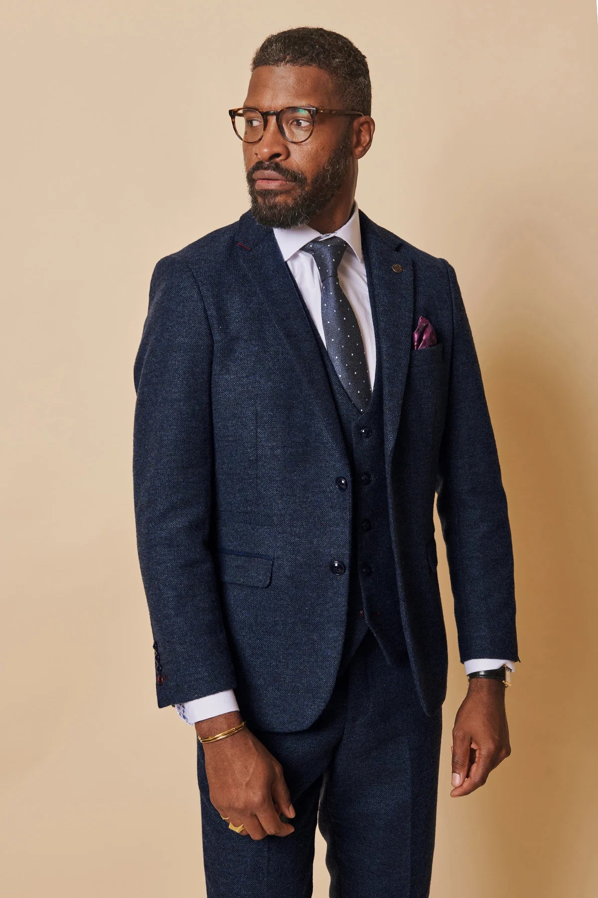 3-piece Men's Suit Tweed Marlow Blue - Marc Darcy
