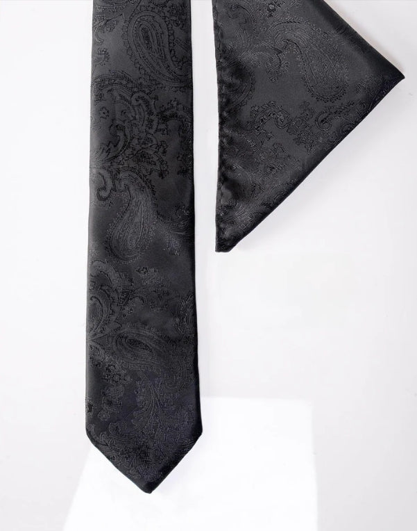 Gentlemens set Black Paisley tie with pocket square | Marc Darcy