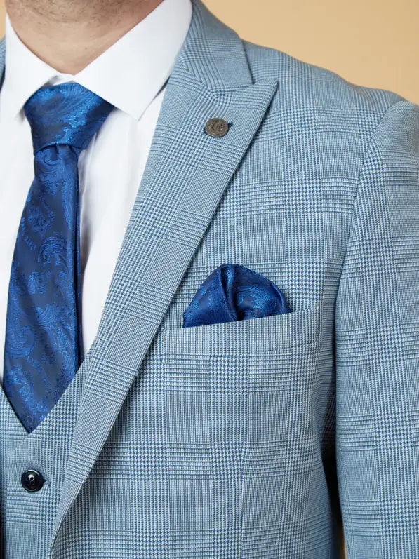 2-Piece Light Blue Men's Checked Suit - Bromley Sky Suit