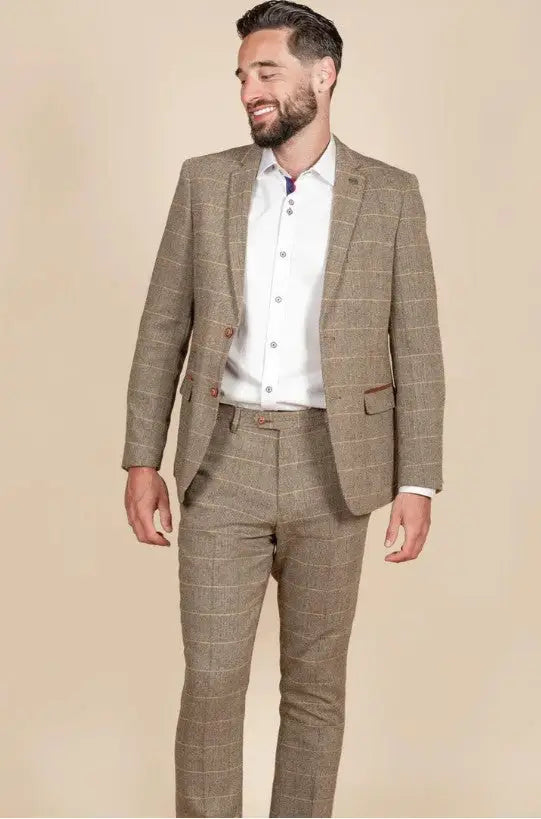 2-Piece Suit - Brown Men's Suit - Herringbone Brown Suit 2pc