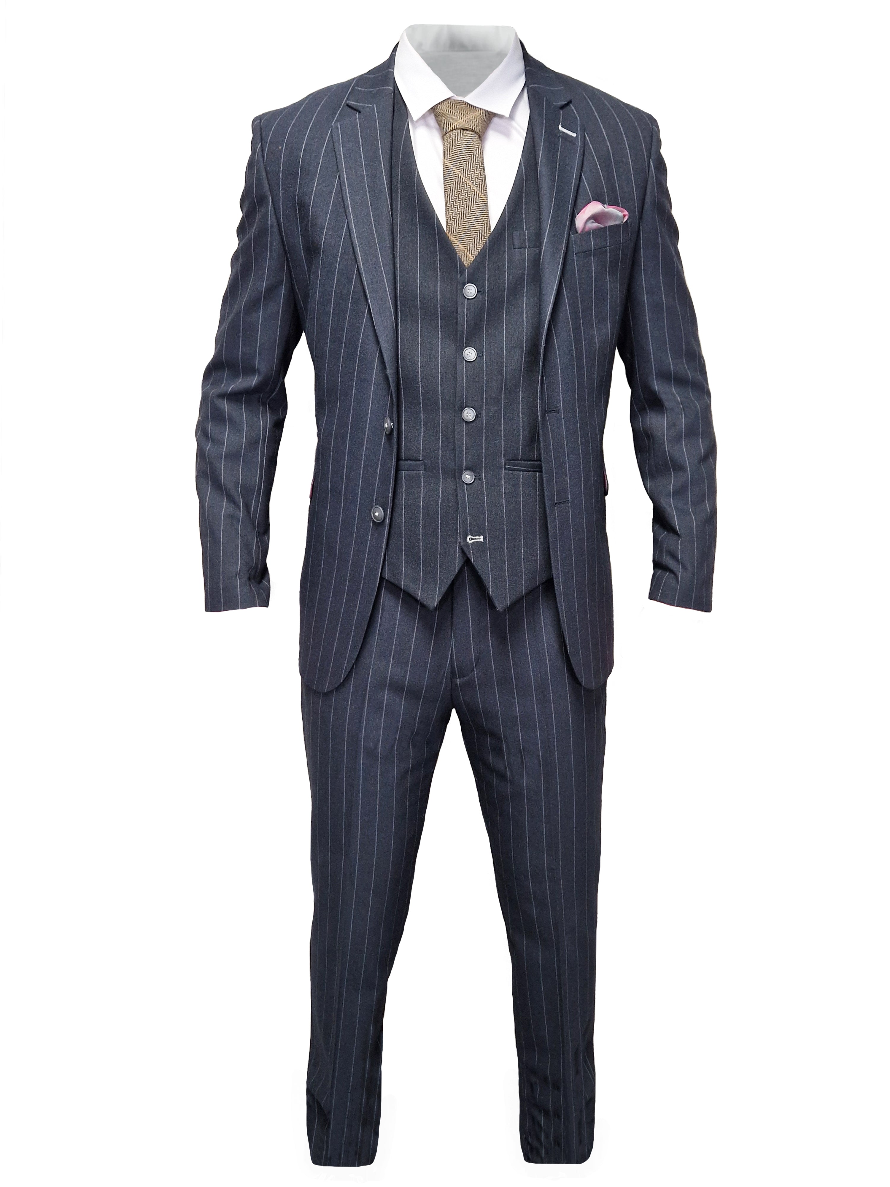 Navy Blue Striped Suit for Men - Cavani Invincible Suit