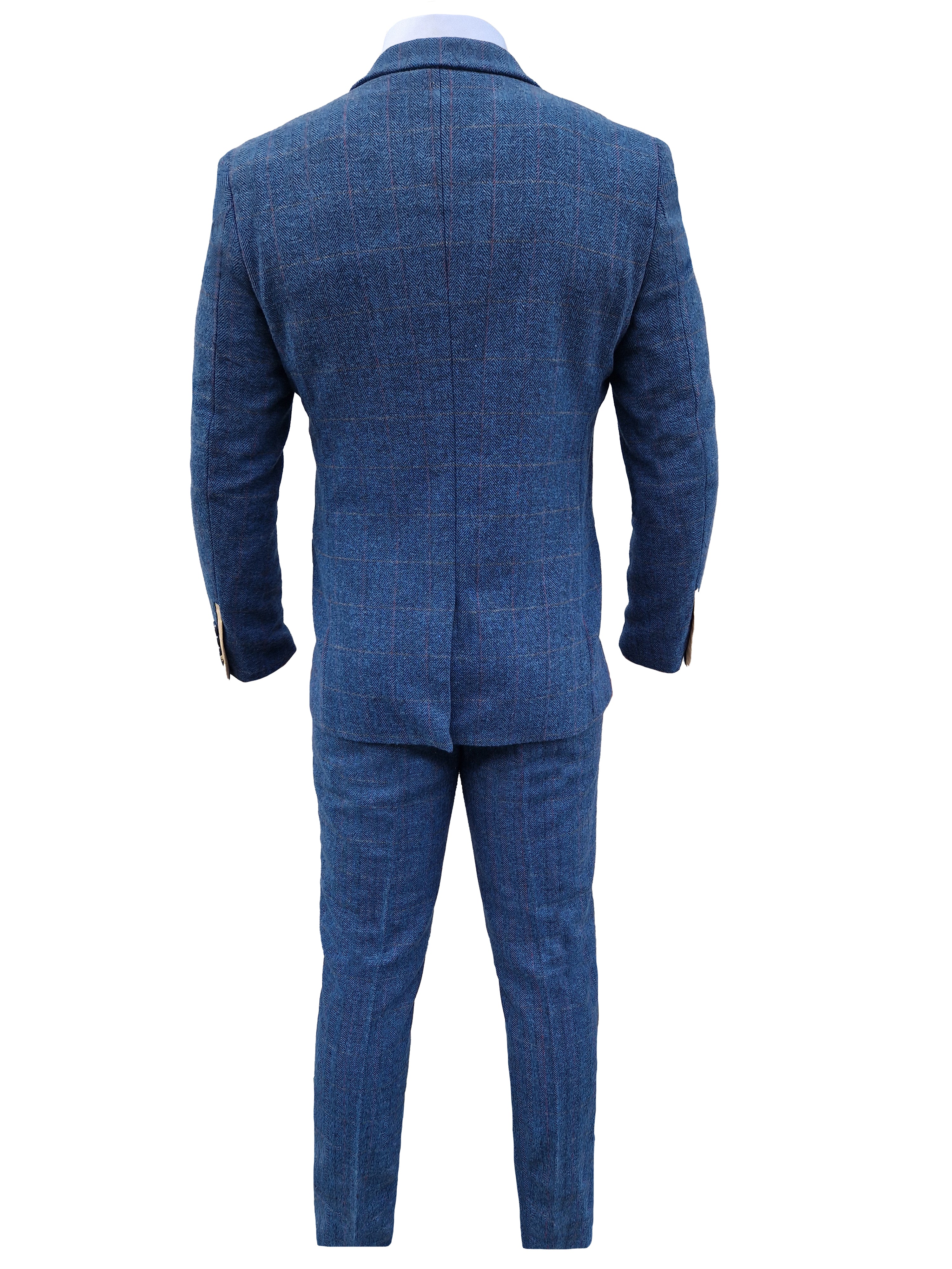 Men's suit three piece Dion blue herringbone