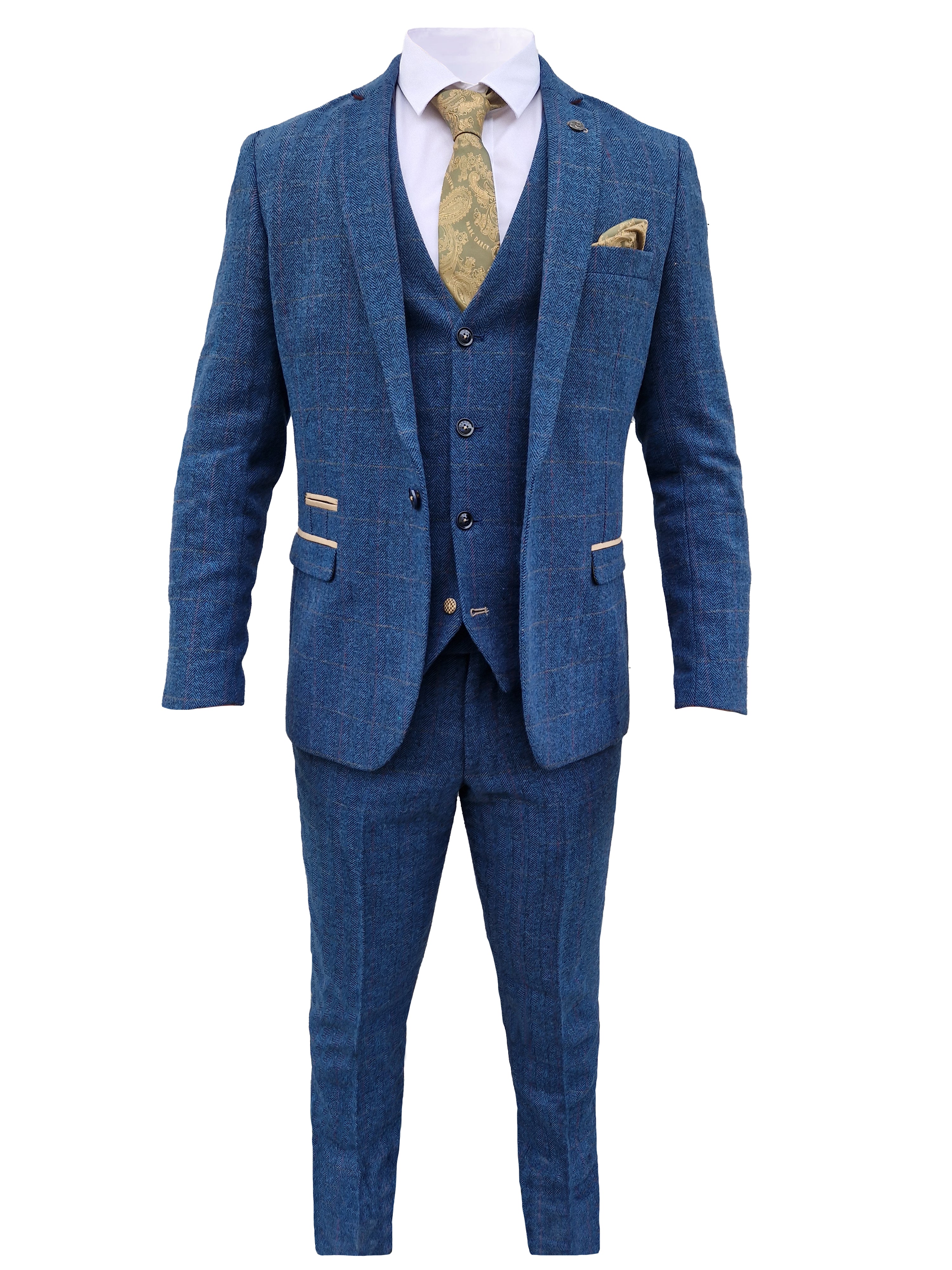 Men's Three-Piece Suit Dion Blue Herringbone