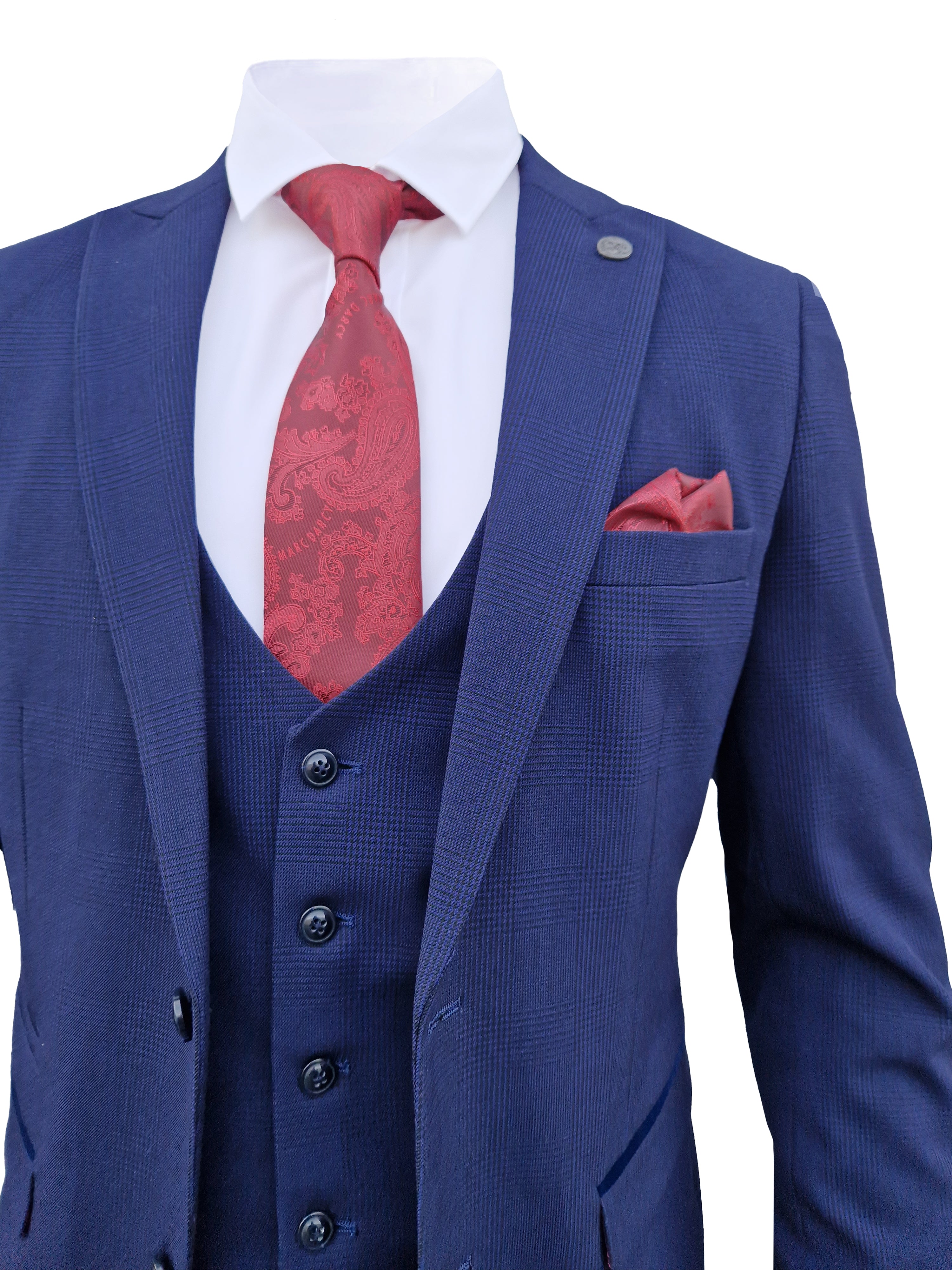 3-Piece Dark Blue Men's Checkered Suit - Bromley Navy Suit