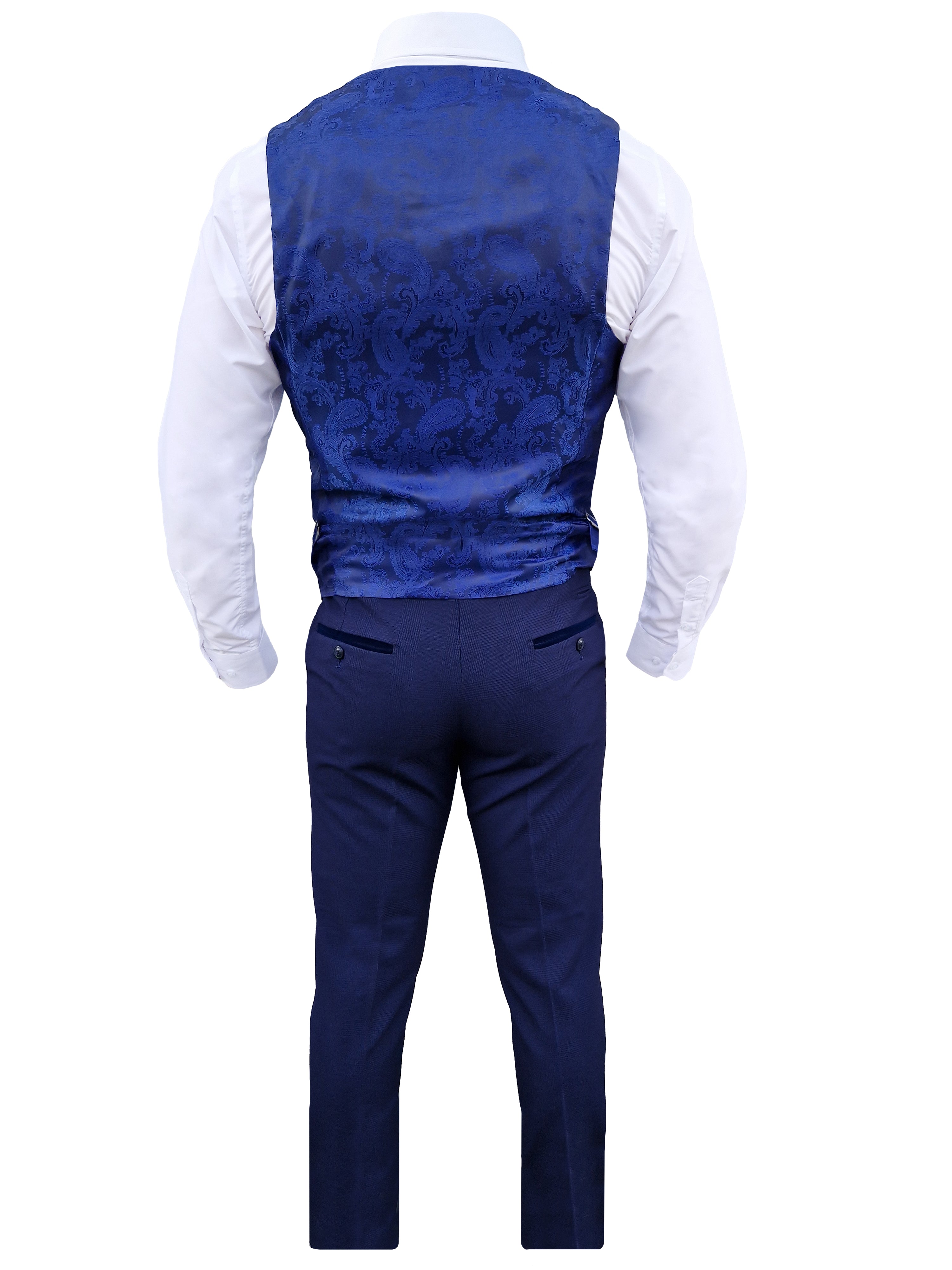 3-Piece Dark Blue Men's Checkered Suit - Bromley Navy Suit