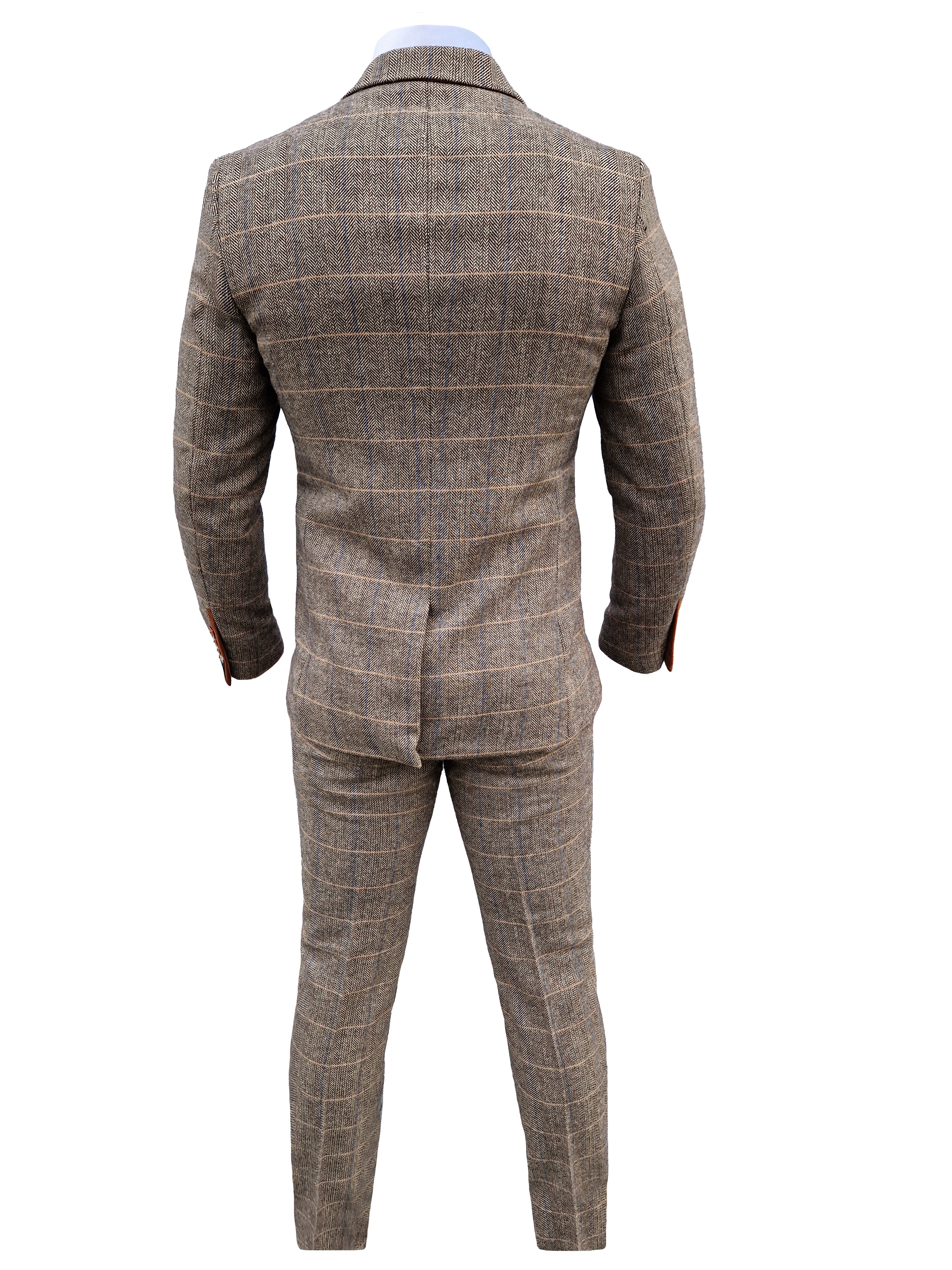 3-Piece Men's Suit Marc Darcy Herringbone Brown - Mix and Match