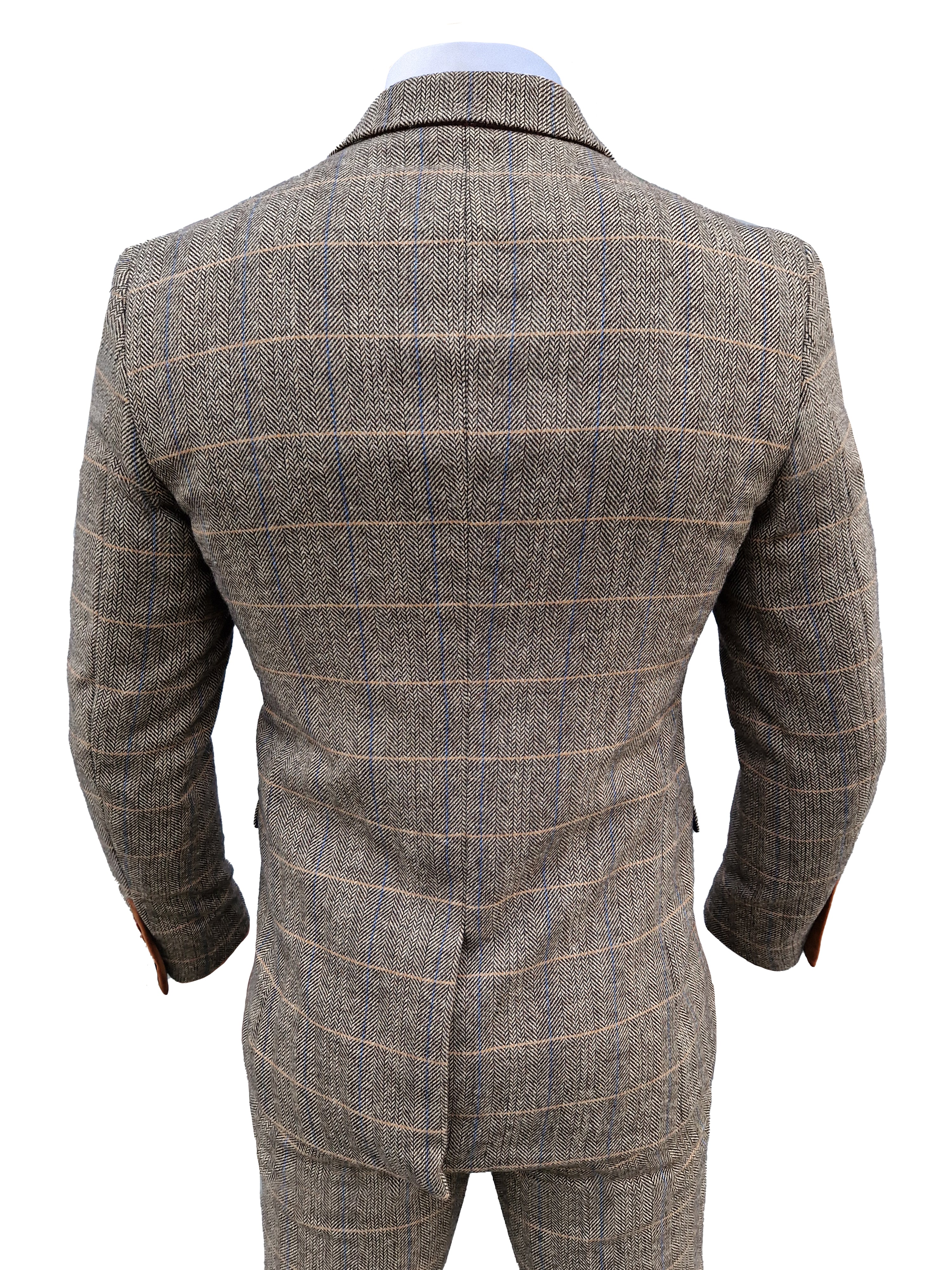 Mix and match - 3-piece Men's Suit Herringbone Brown/Navy
