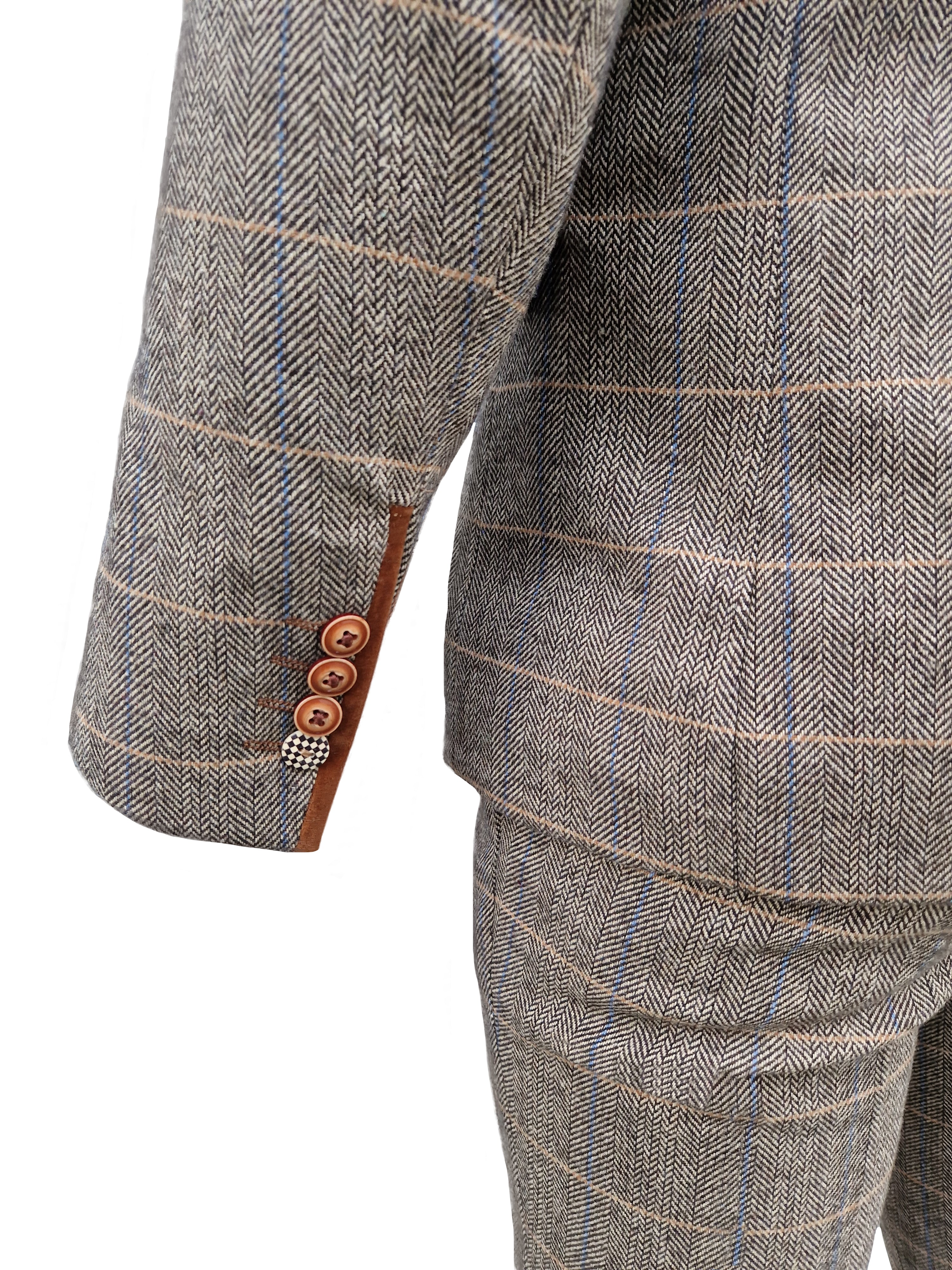 Mix and match - 3-piece Men's Suit Herringbone Brown/Navy