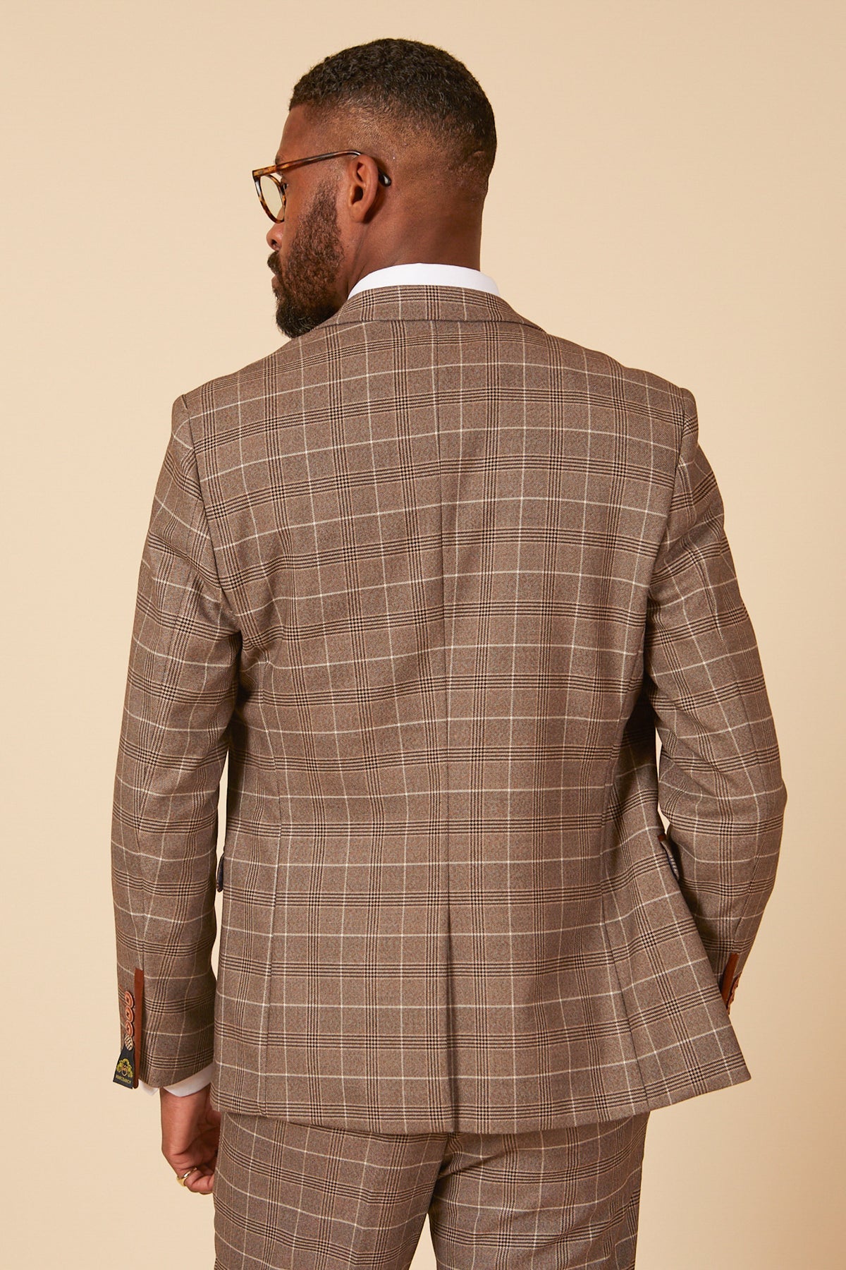 3-Piece Suit - Beige Men's Checkered Suit - Marc Darcy Ray Tan Suit