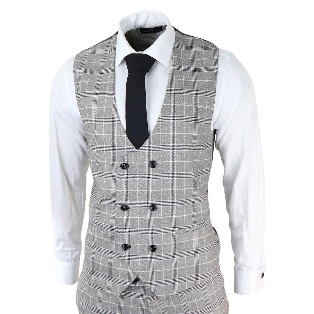 3-Piece Checked Men's Suit - Ross Grey Check