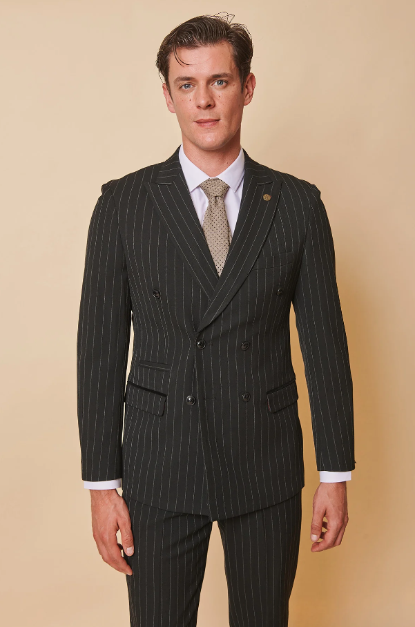 Double Breasted - Black Striped Men's Suit - Marc Darcy Rocco Black