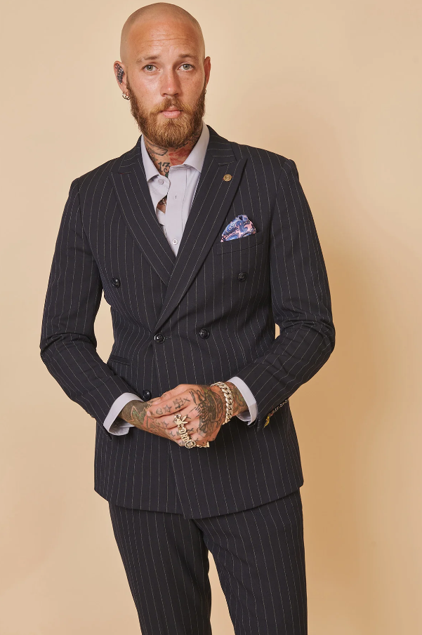 Double Breasted - Navy Striped Suit for Men - Marc Darcy Rocco Navy