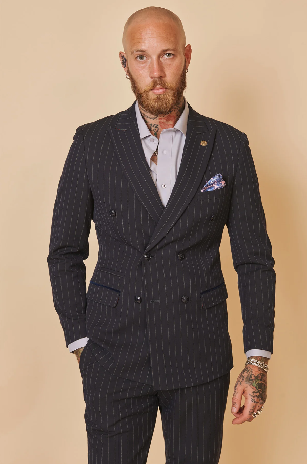 Double Breasted - Navy Striped Suit for Men - Marc Darcy Rocco Navy