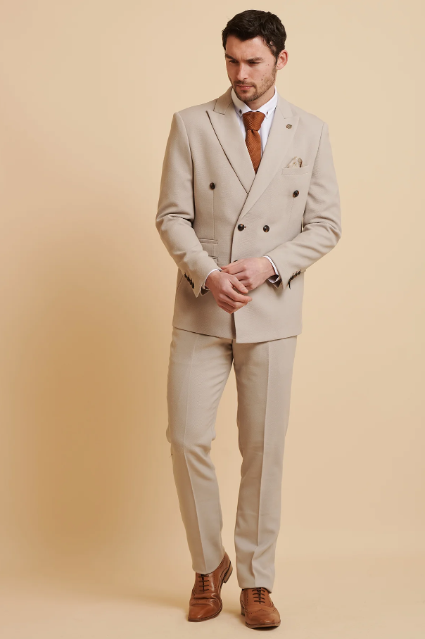 2-piece suit - Stone Double Breasted Men's Suit - Marc Darcy HM5 Stone suit