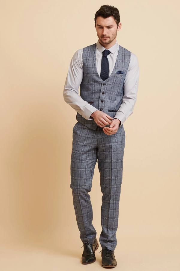 Blue Suit with Check Pattern - Abbott Blue Tweed Check
