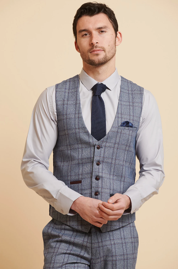 Blue Suit with Check Pattern - Abbott Blue Tweed Check