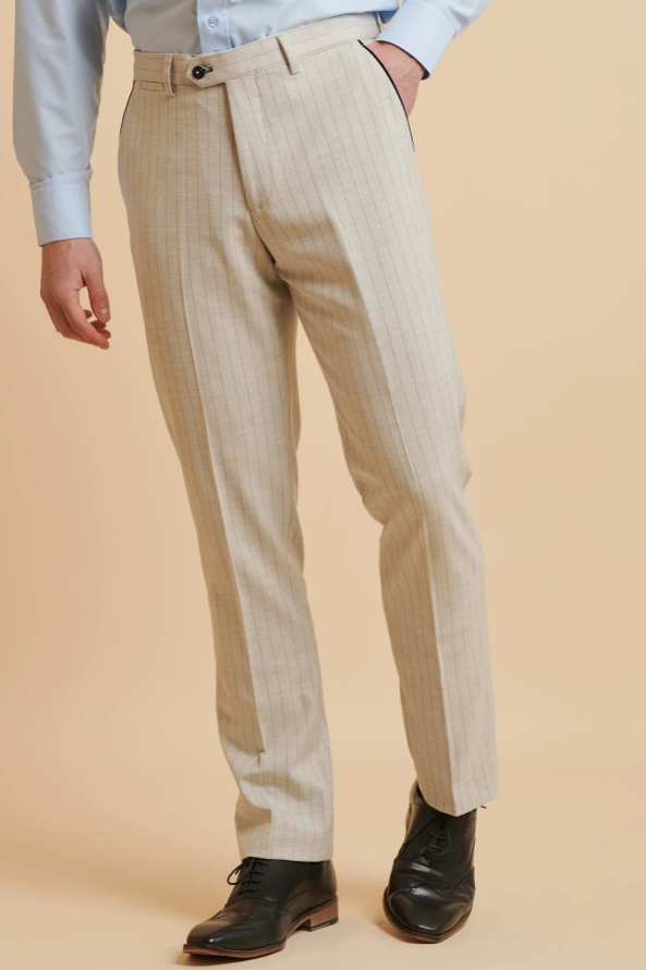 Double Breasted - Stone Pinstripe Men's Suit - Marc Darcy Grant Stone