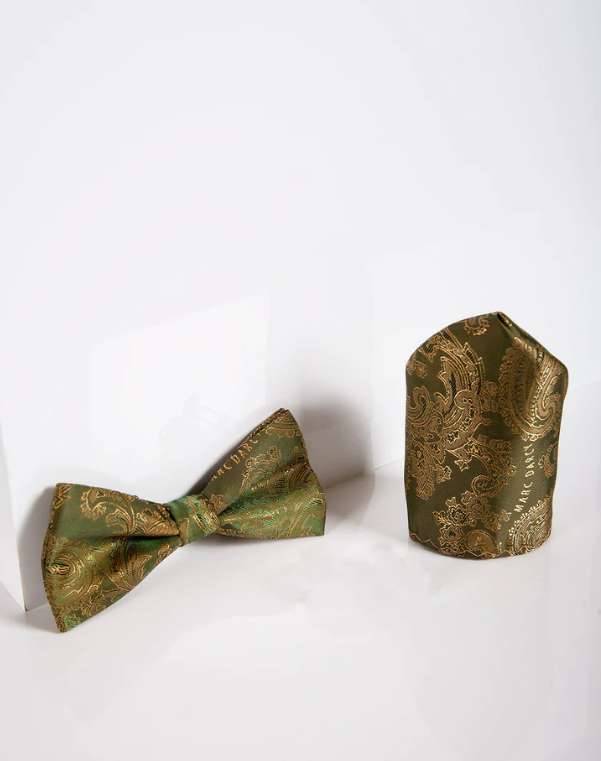 Gentlemens Set Tan Paisley Bow Tie with Pocket Square | Marc Darcy