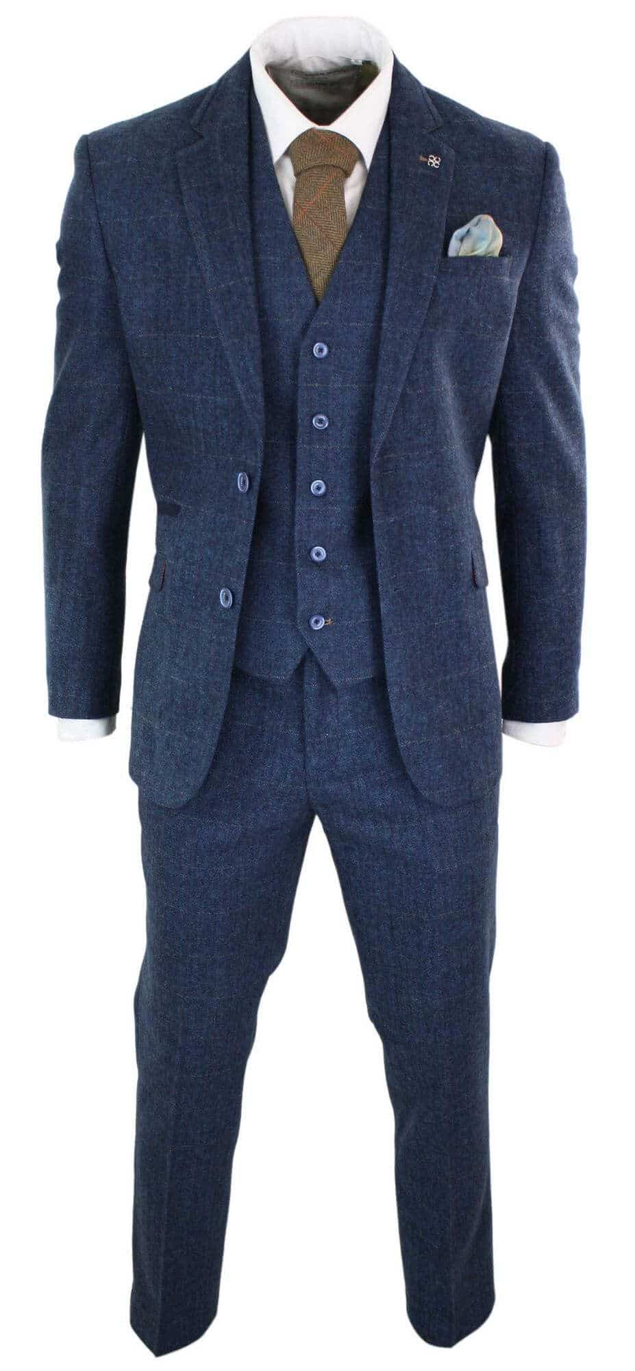 3-piece suit Cavani Peaky style - Carnegi Navy Tweed