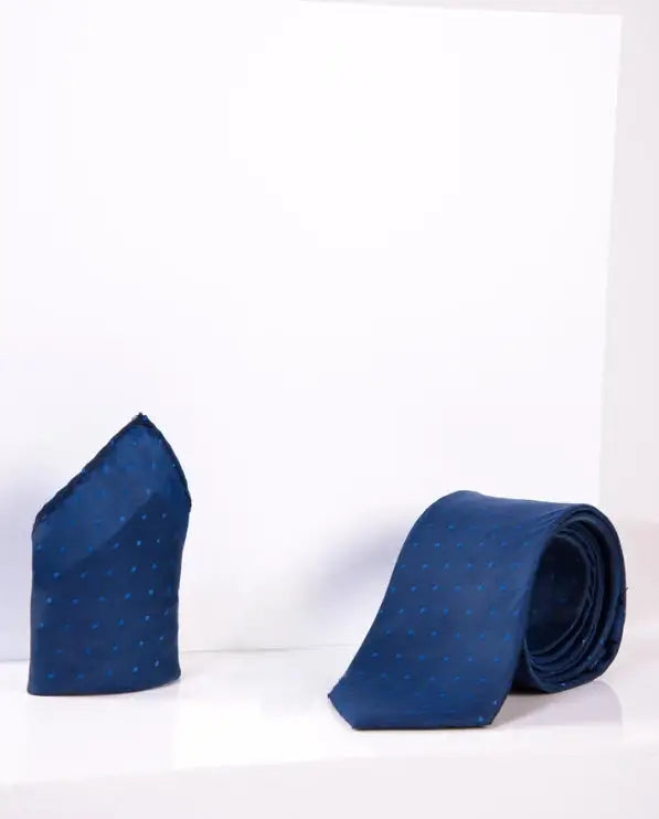 Gentlemens set Blue dot necktie with pocket square | Marc Darcy