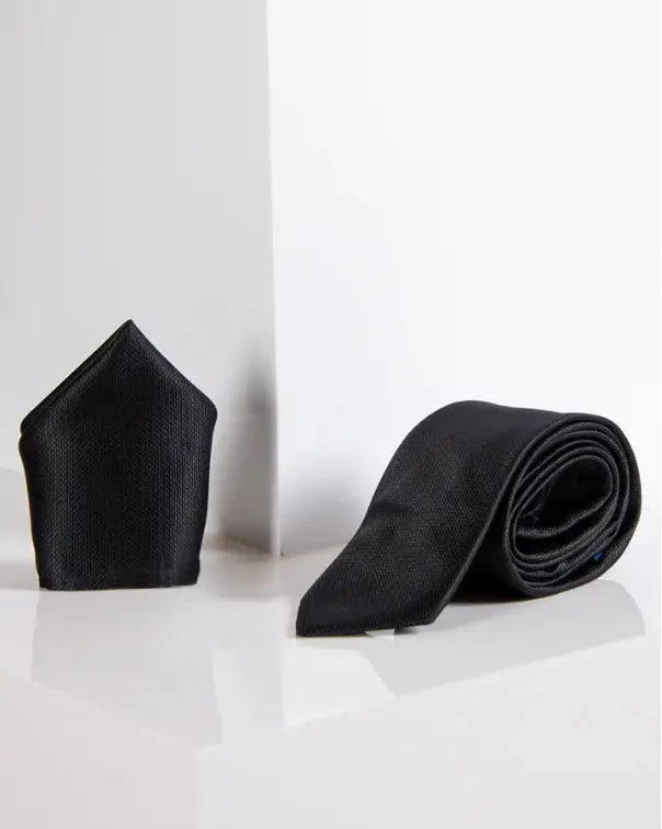 Gentlemens Set Iconic Black Tie with Pocket Square | Marc Darcy