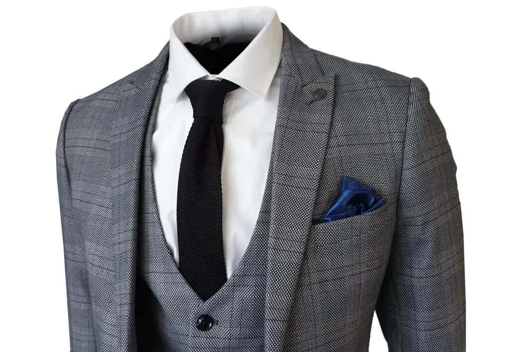Mens Grey Check Three Piece Suit