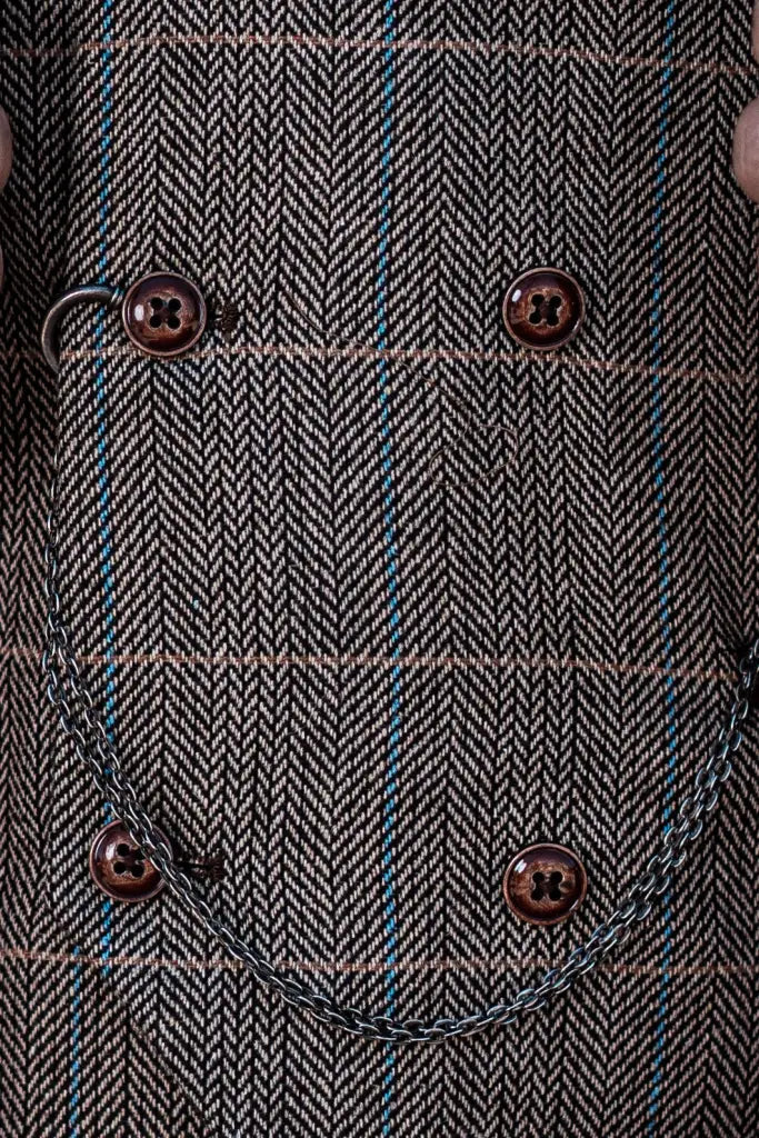 3-Piece Suit Double Breasted, Herringbone Brown Classic