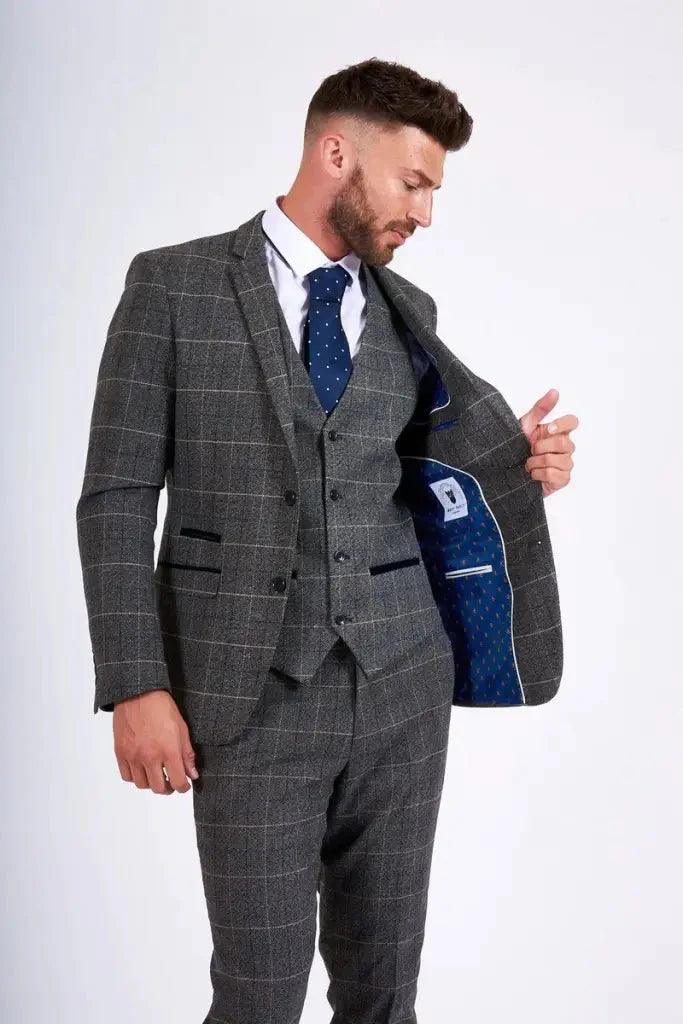 Checkered Three-Piece Suit - Marc Darcy Scott Grey