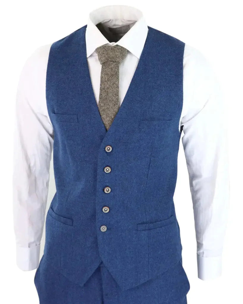 Men's Tweed Slim Fit Suit - Cavani Orson Blue