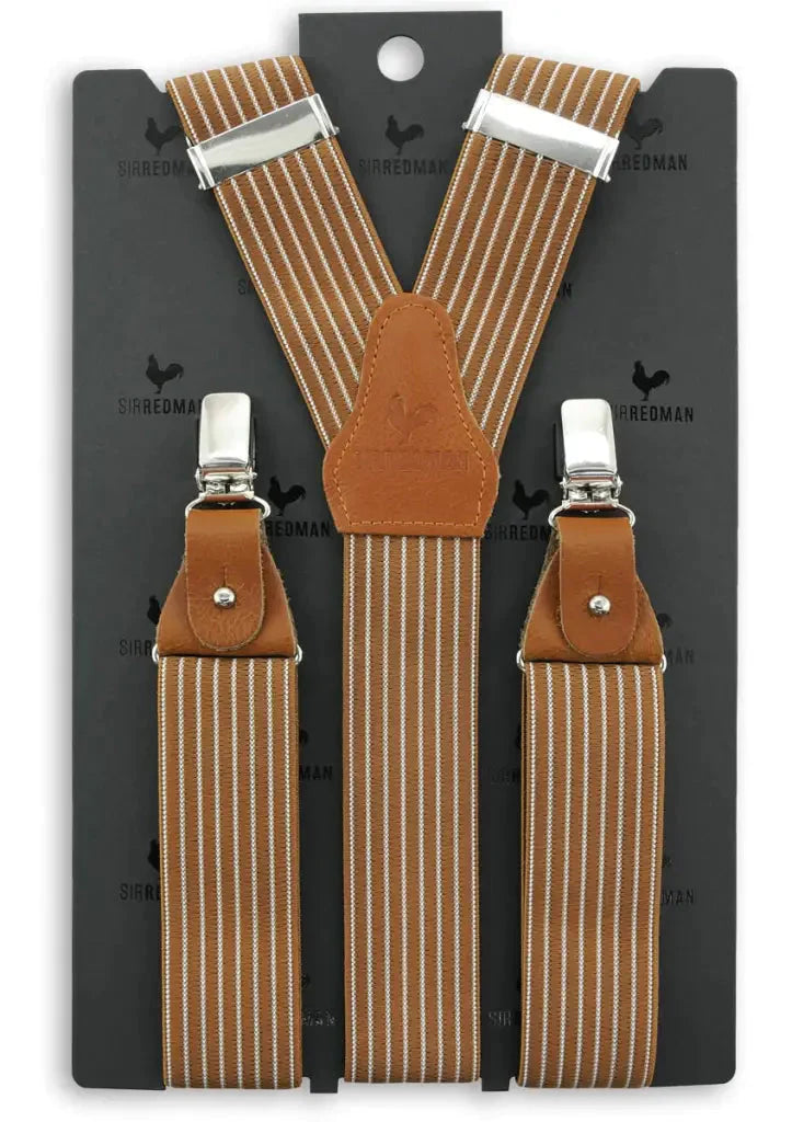 Classic Cognac Suspenders with Brown Leather Loops - Suspenders