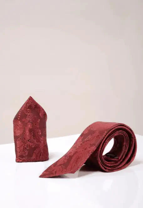 Marc Darcy Gentlemen's set wine red tie & pocket square
